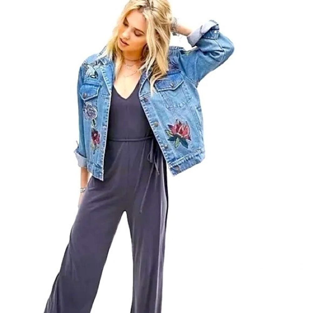 ASOS Honey Punch Embroidered Denim Jean Jacket Trucker Jacket NEW!
